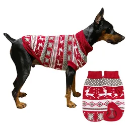 Dog Christmas Sweater Reindeer Snowflake Knit Sweater for Small Medium Large Dogs, Pet Xmas Holiday Clothes Turtleneck Knitwear