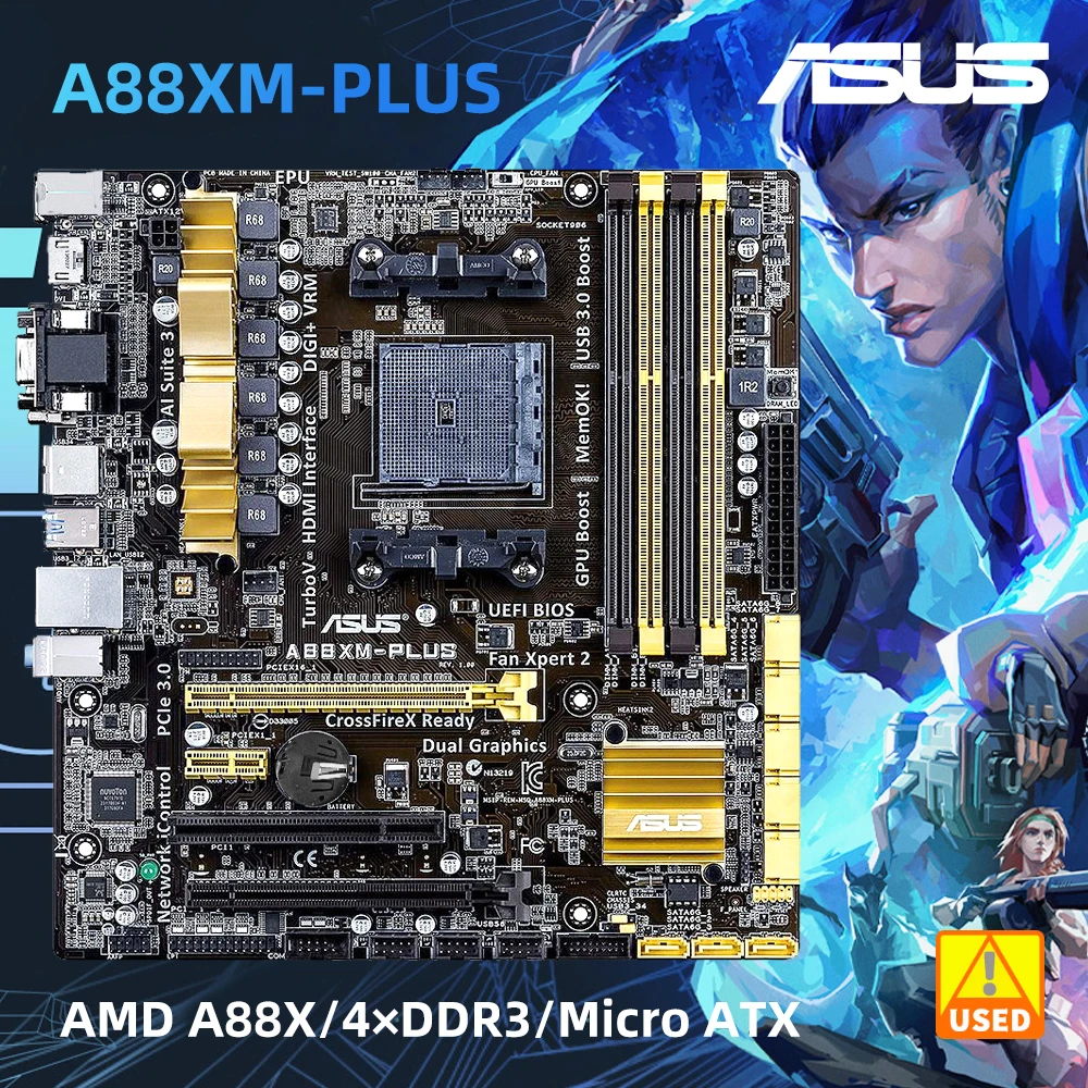 

ASUS A88XM-PLUS AMD A88X Socket FM2/FM2+ 4 x DDR3 DIMM 64GB PCI-E 3.0 SATA3 USB3.0 HDMI DVI VGA Micro ATX Used motherboard