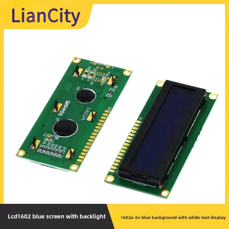 

ЖК-дисплей с подсветкой на синем фоне и белой буквой 1602А - 5В