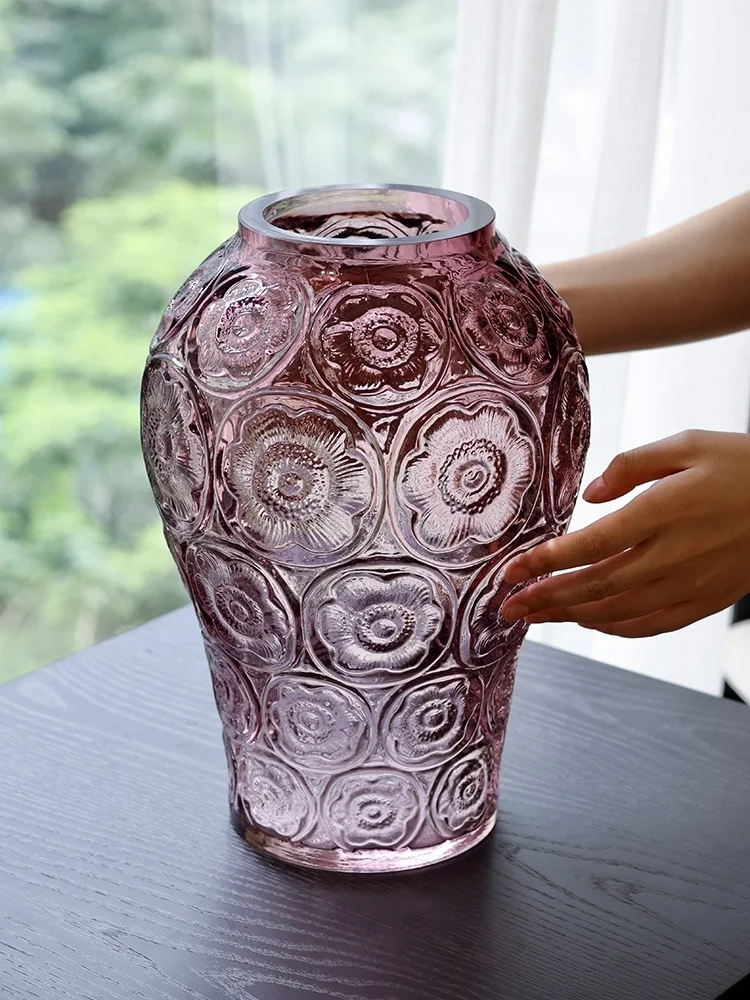 

Rinoart Home Decor Relief Lacquerware Crystal Purple Lotus Flower Vase Living Room Decorative Accories Chinese Sle Small...