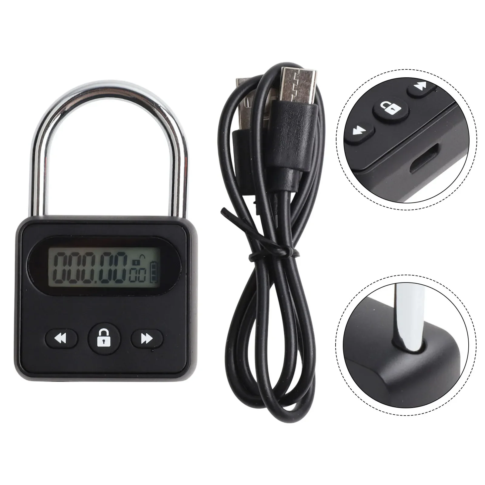 Metal Timing Padlock with LCD Display Multi Function Electronic Timer 999 Hours Countdown for Enhanced Self Control