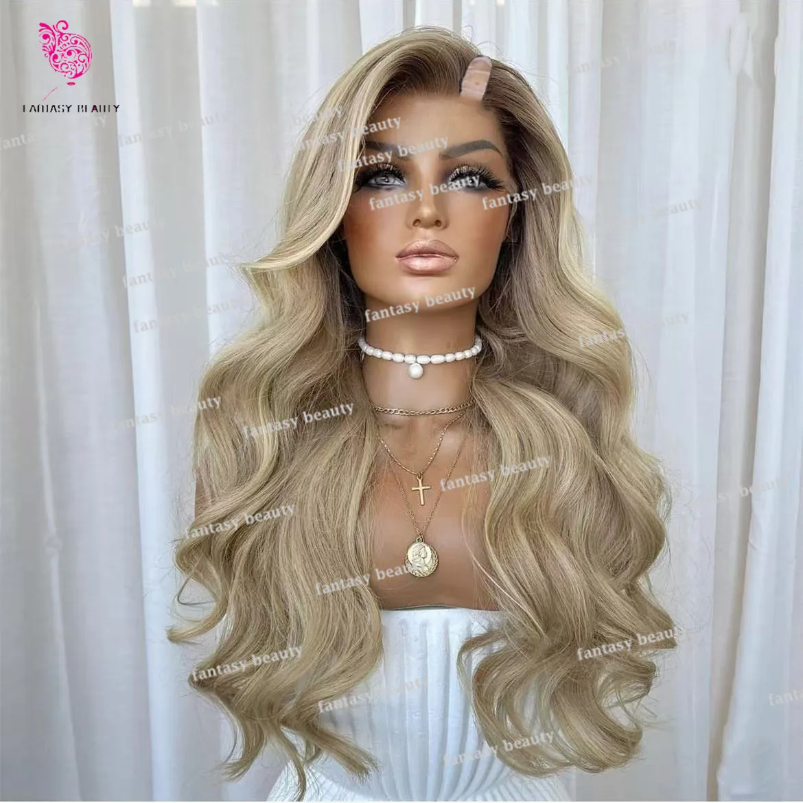 Ombre V Part Light Blonde lace front wig 100% human hair Wig comfortable up brown body wave Peruvian hair 250% density 28 inches