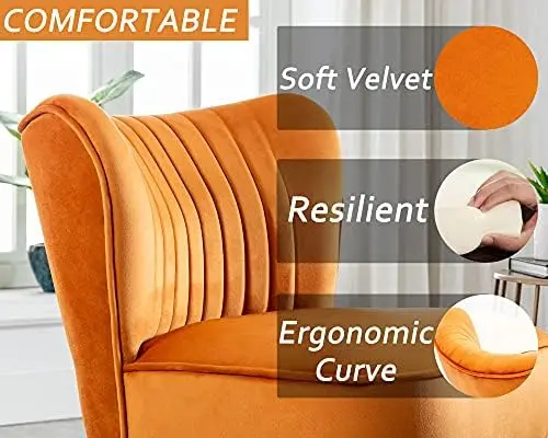 Orange Velvet Accent Chairs Set of 2, Wingback Slipper Chairs for Living Room, Bedroom, Guest Room