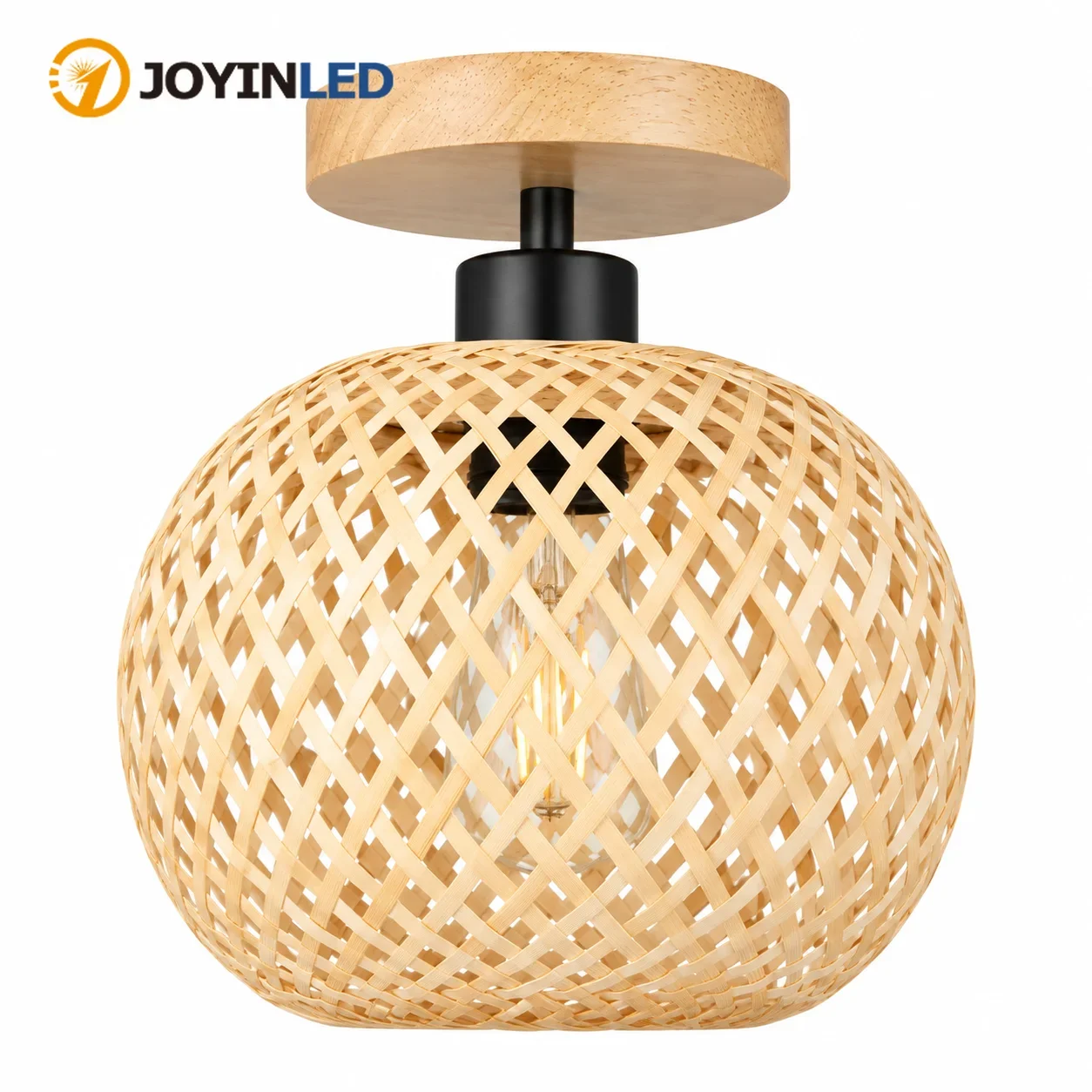 JOYINLED Bamboo Lamp Shade for Ceiling Light, Hand-Woven Rattan Pendant Shade, Boho Wabi Sabi Natural Basket Lampshade Cover