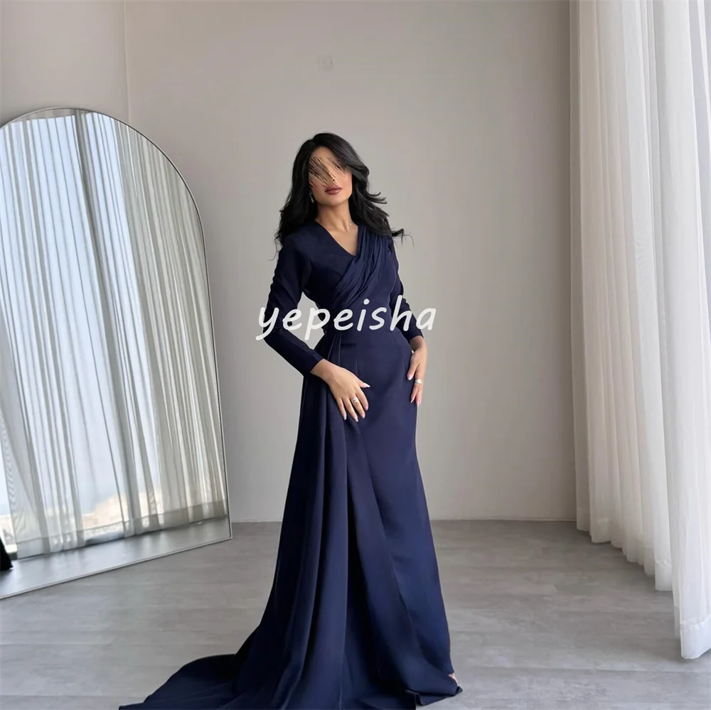 Gaun Panjang Kerah V Lurus Terbungkus Lipatan Jersey Elegan Indah Yang Disesuaikan Gaun Acara Sesuai Pesanan Kualitas Tinggi Elegan Seksi