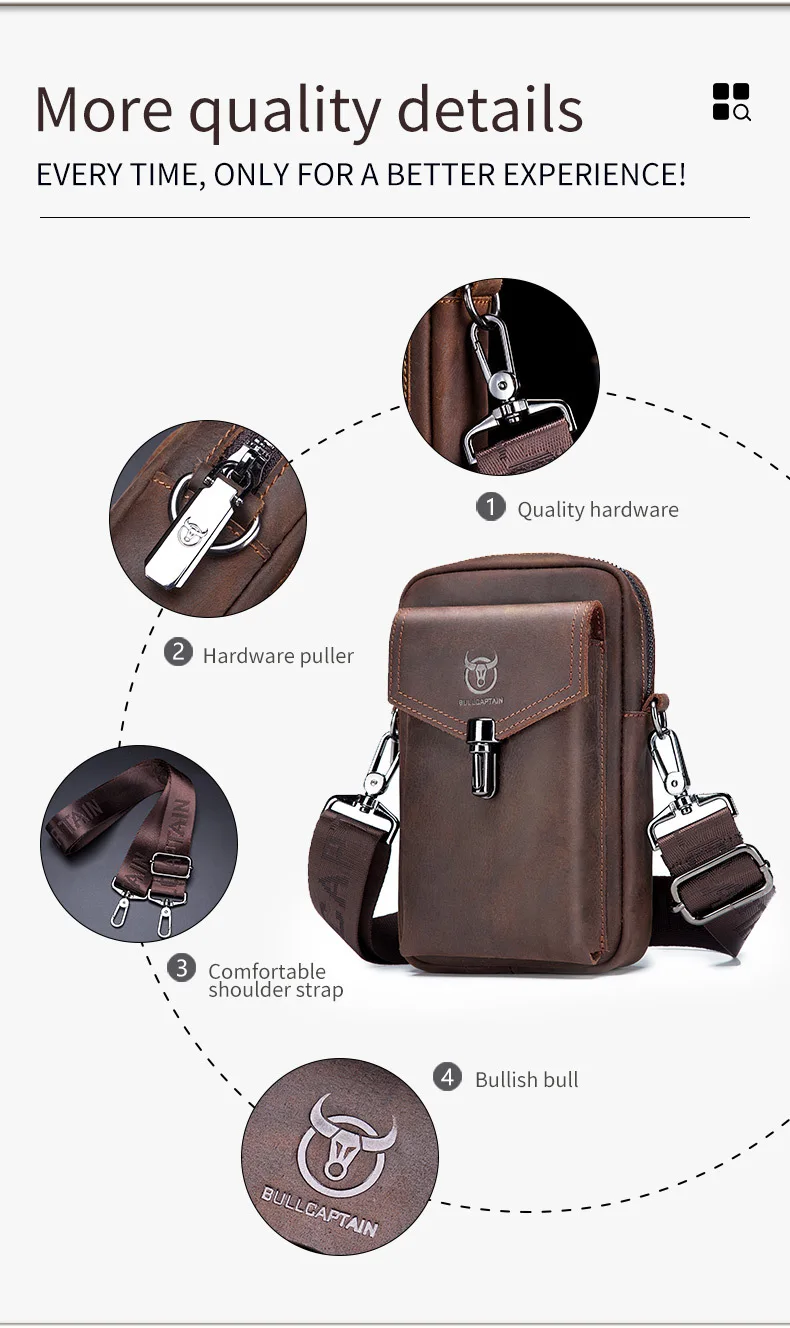 Retro Crazy Horse Leather Mobile Phone Pockets Leather Cowhide Wearing Belts Slung Pockets Small Bag One Shoulder Crossbody Bag