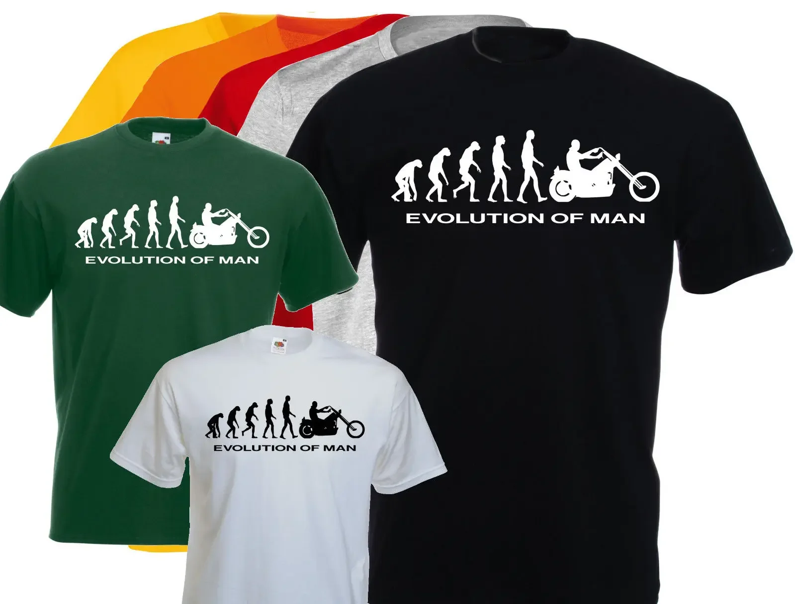 New Brand Clothing Men O-Neck Tops Chopper T-Shirt Homme Evolution of Man , Custom, Motorcycle, Humour, Neuf New Tshirt