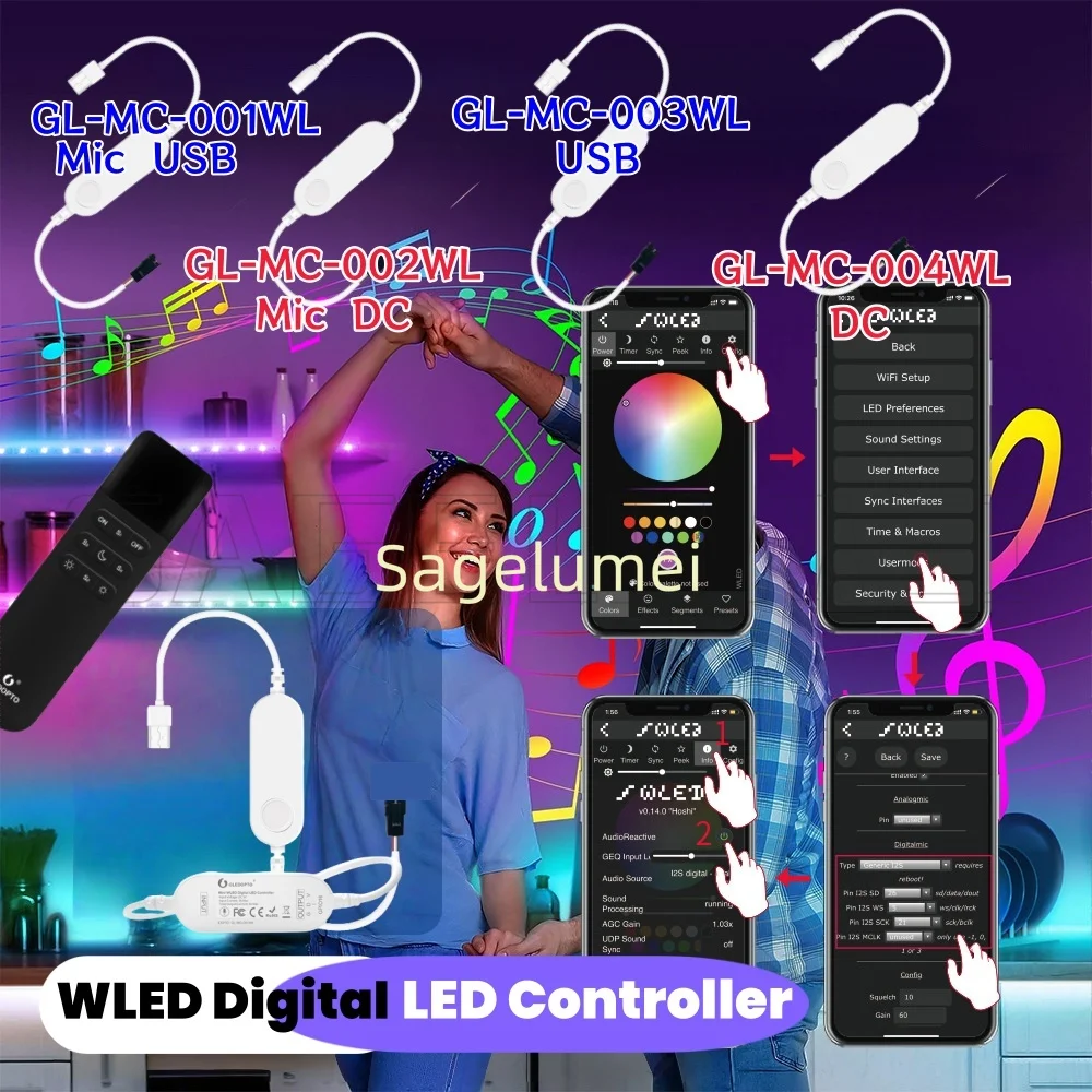 DC 5V-12V-24V Mini WLED Digital LED Controller USB RGB IC Digital Dynamic Lights For WS2811 WS2812 WS2815 WS2812b SK6812 Strip