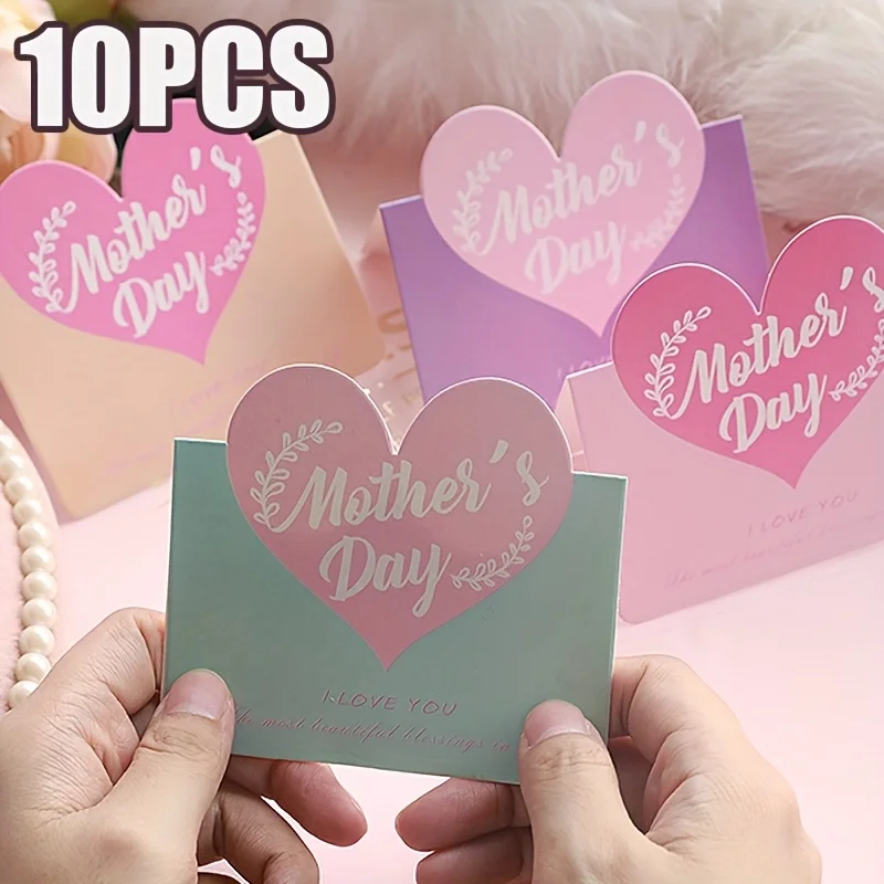 10 Stück Happy Mother's Day Grußkarte ​ Herzförmige Grußkarte zum Vatertag, Handschrift-Segenskarte ​ ​ Geschenkzubehör