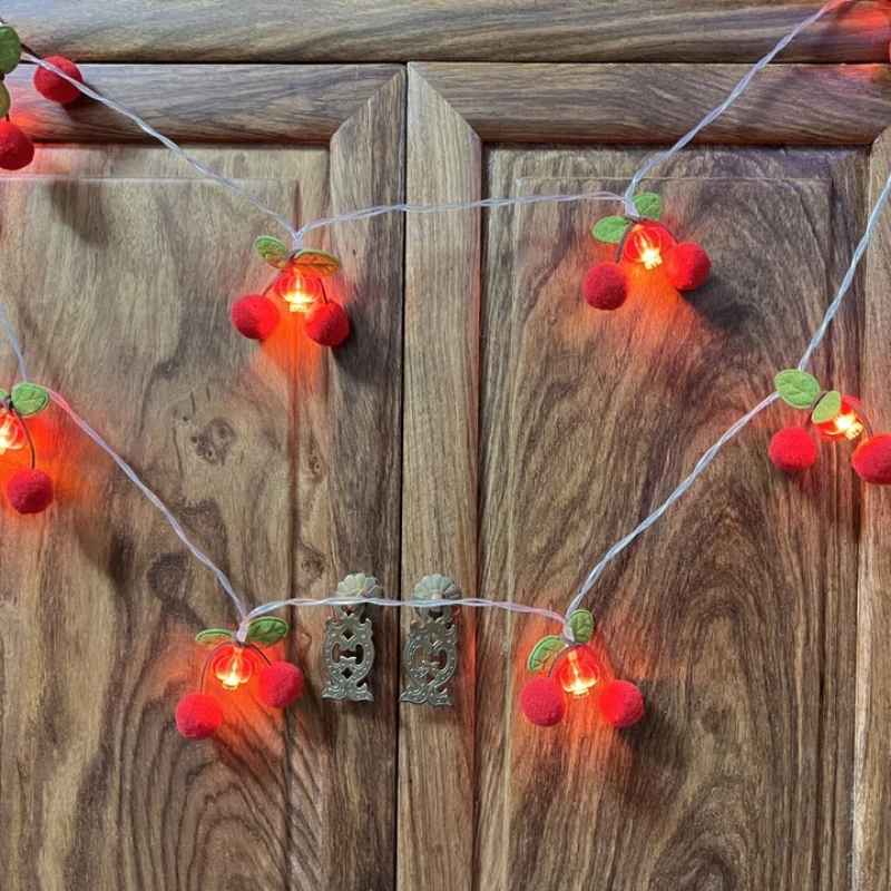 Cadena de luces de colores de frutas rojas, lámparas LED rojas, linternas pequeñas, cadena de luces, decoración de Ambiente de vacaciones de Navidad