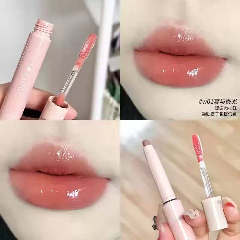 Judydoll Juduo Lipliner+lip Gloss in One! Double Headed Water Gloss Lip Glaze Show White Nude Color Lipstick Dudu Glass Lips