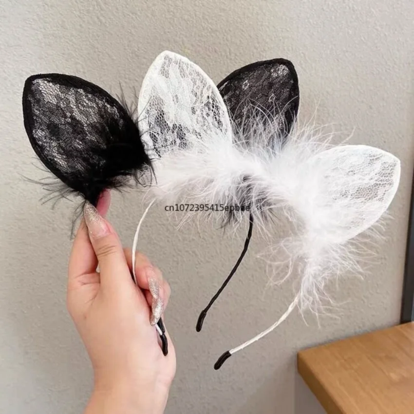 

Korean cute lace cat ears hair hoop women's net red head hoop sexy rabbit ears cos makeup hair accessories sex supplies wholesal