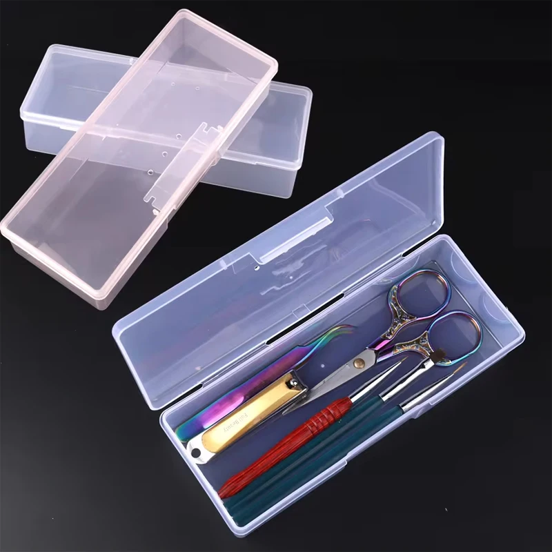 Nail Art Empty Storage Box Rectangle Plastic White Transparent Buffer Grinding Files Nail Rhinestone Brush Pen Container Case