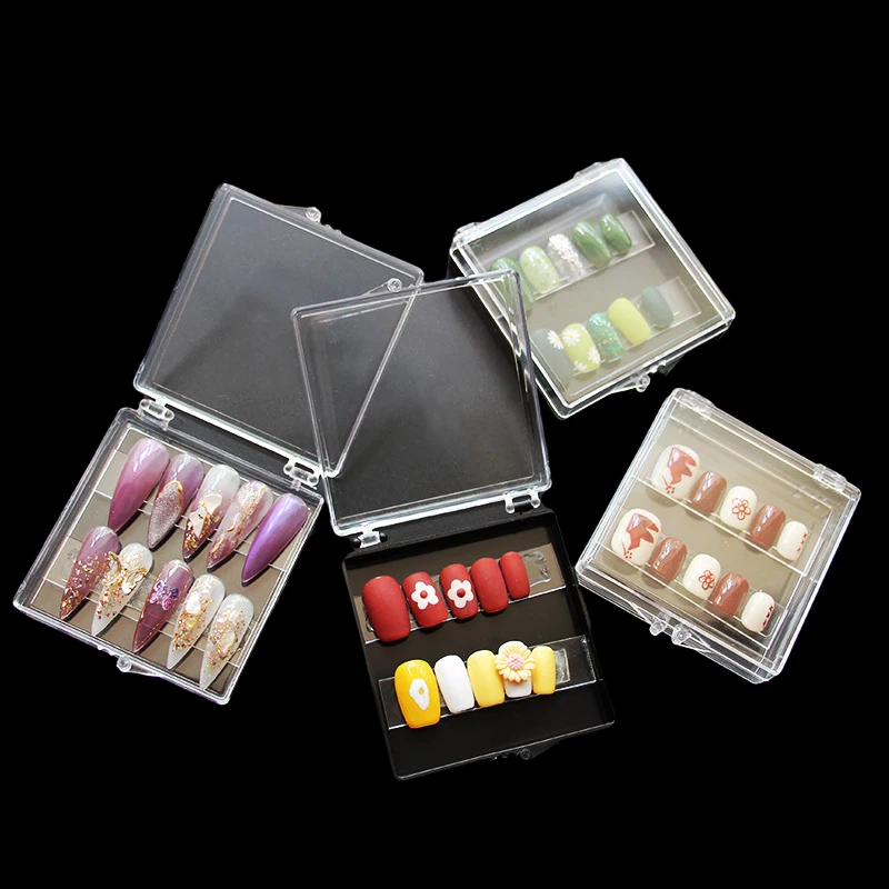 10pcs Fake Nails Storage Box White Black Transparent Plastic Case Flip Square Small Jewelry Display Packaging Wholesale