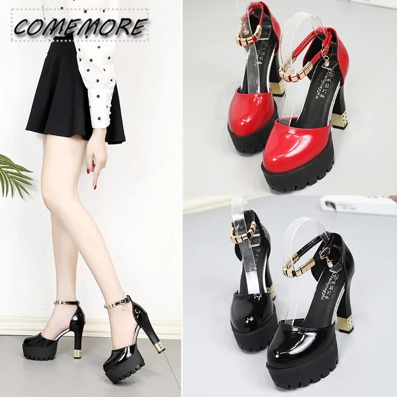 Ladies Shoes Pumps Spring Summer Rhinestone Thick High Heels Luxury Designer Shoes Comfortable Platform Round Toe Fashion Casual