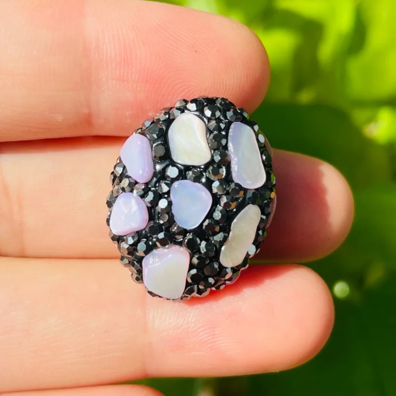 5 buah kualitas tinggi cahaya ungu batu hitam berlian imitasi Pave Oval Focal Beads spacer untuk wanita perhiasan gelang kalung membuat