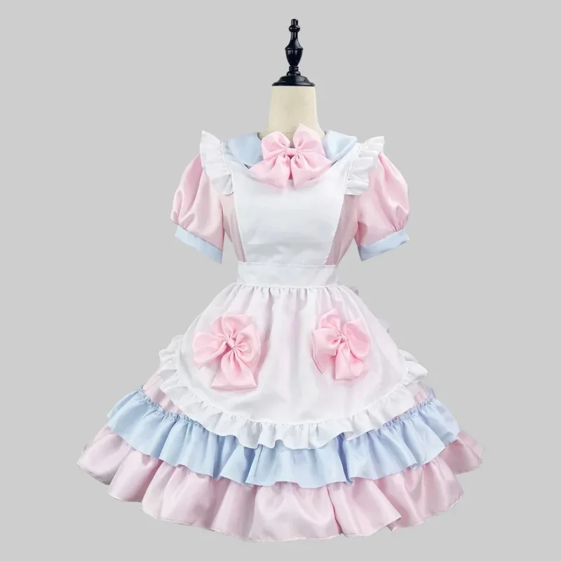 ロリータ-女の子のためのメイドスタイルのコスプレドレス,かわいいピンクのスーツ,ステージコスチューム,S-5XL