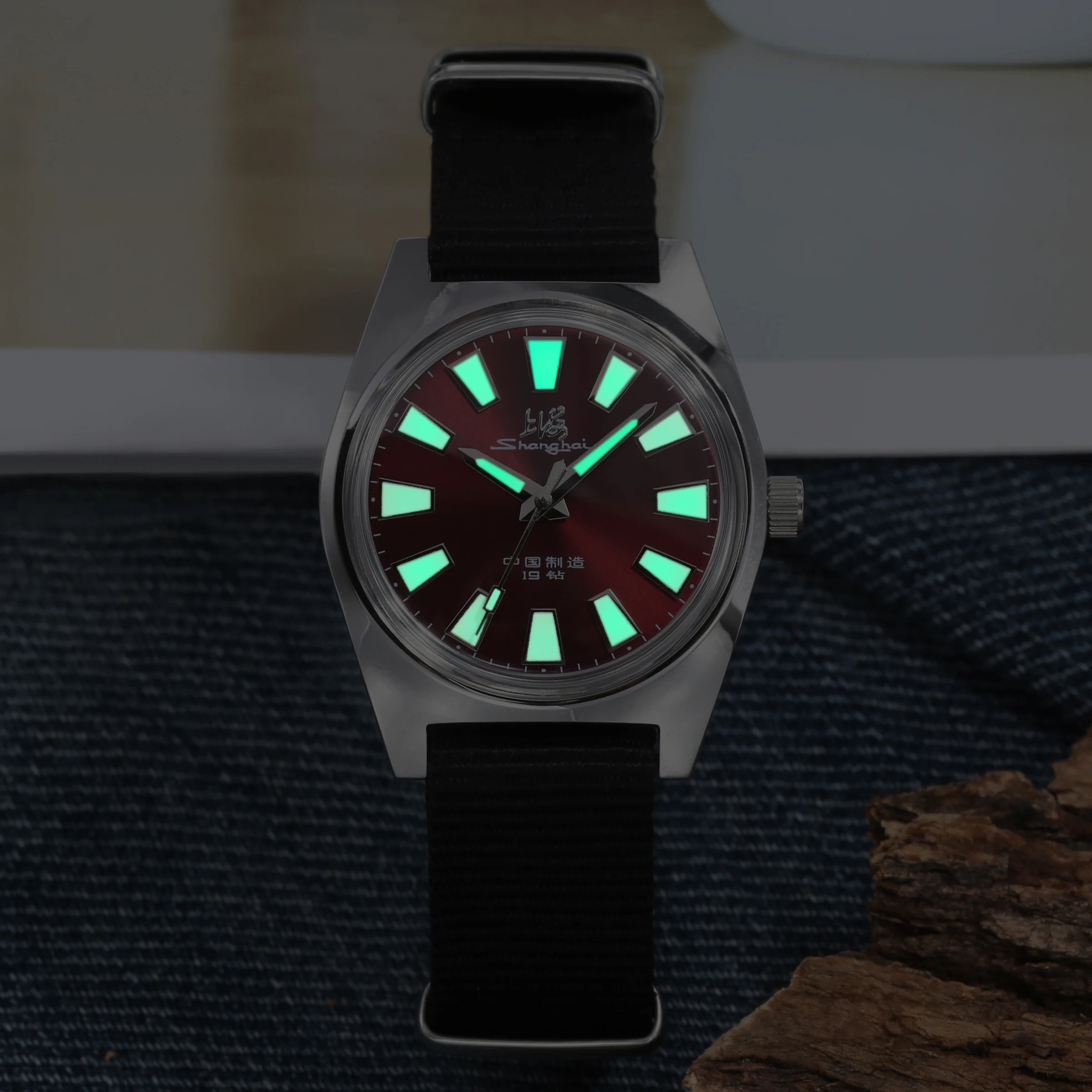 Shanghai 7120 Manual Wind Watch 36mm Vintage Red Dial Mechanical Wristwatch for Men Classic Business Gift