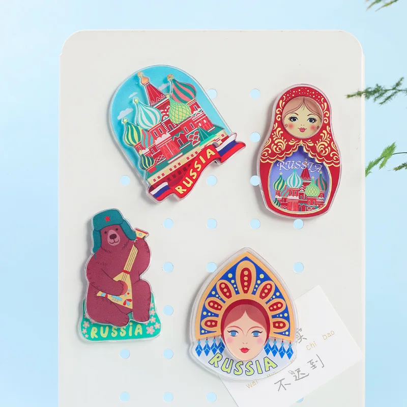 Cartoon Acrylic Fridge Magnet Russian Nesting Dolls Ornament Refrigerator Magnet Matryoshka Doll Figure