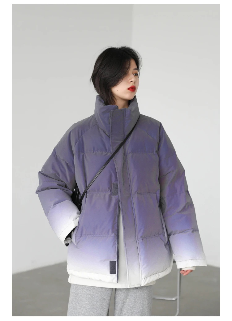CHIC VEN Women's Down Coat Reflective Gradient Thickened Women Bread Coats 90 White Duck Down Jacket Warm Overcoat Winter 2024