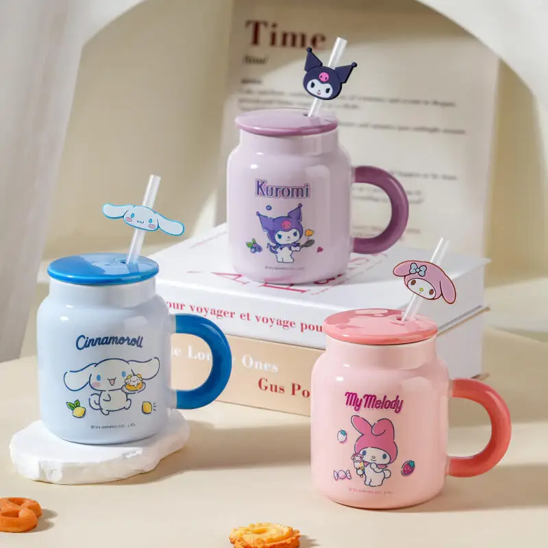 Large Capacity 400ml Kawaii Sanrio Hello Kitty Ceramic Mug Household Breakfast Milk Coffee Office Cup Tableware Birthday Gift