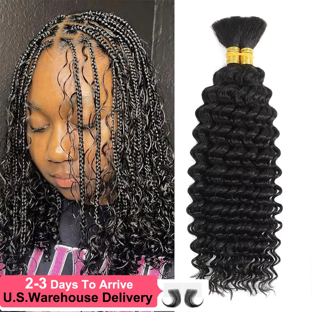 Extensiones de cabello trenzado de cabello humano rizado con ondas profundas de agua de 40 pulgadas para trenzas bohemias 3/4 mechones de cabello humano Afro rizado a granel