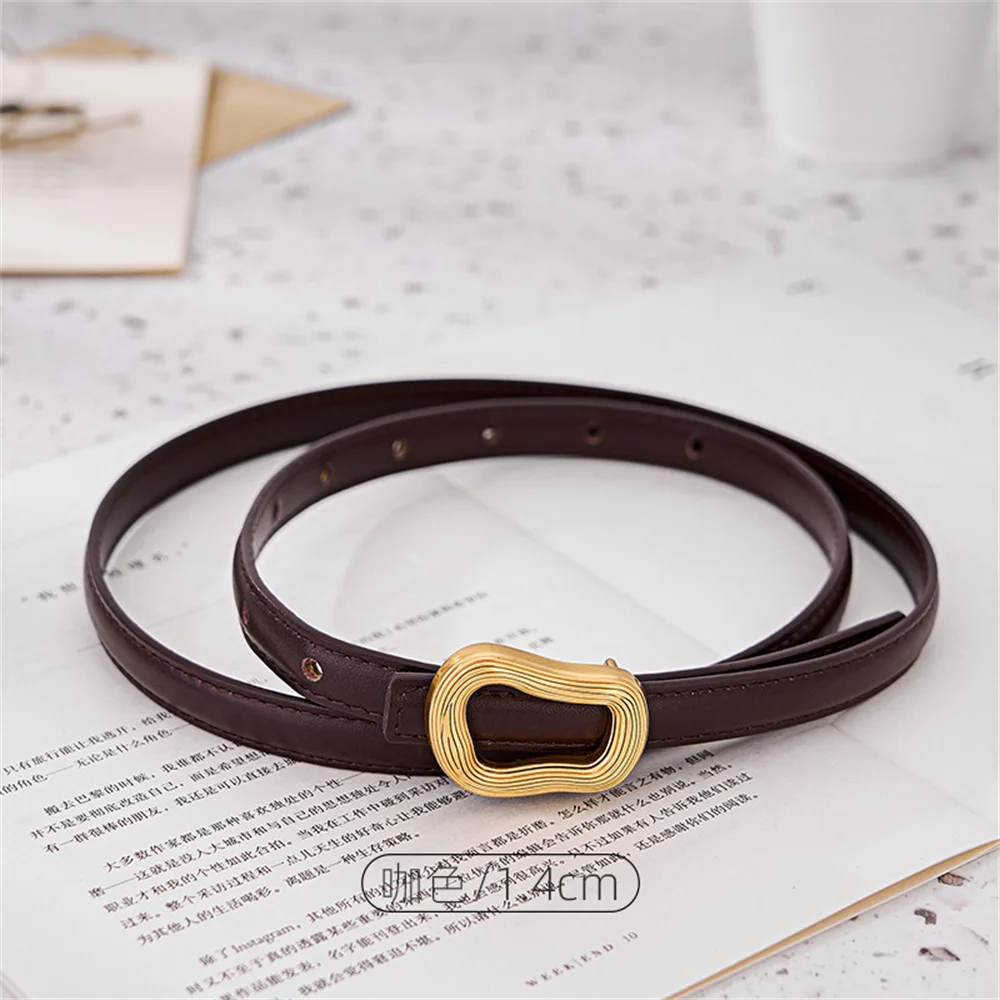 حزام أنيق للنساء، حزام بإبزيم معدني أنيق، حزام من الجلد الطبيعي، تصميم كاجوال، حزام خصر لتي شيرت جينز