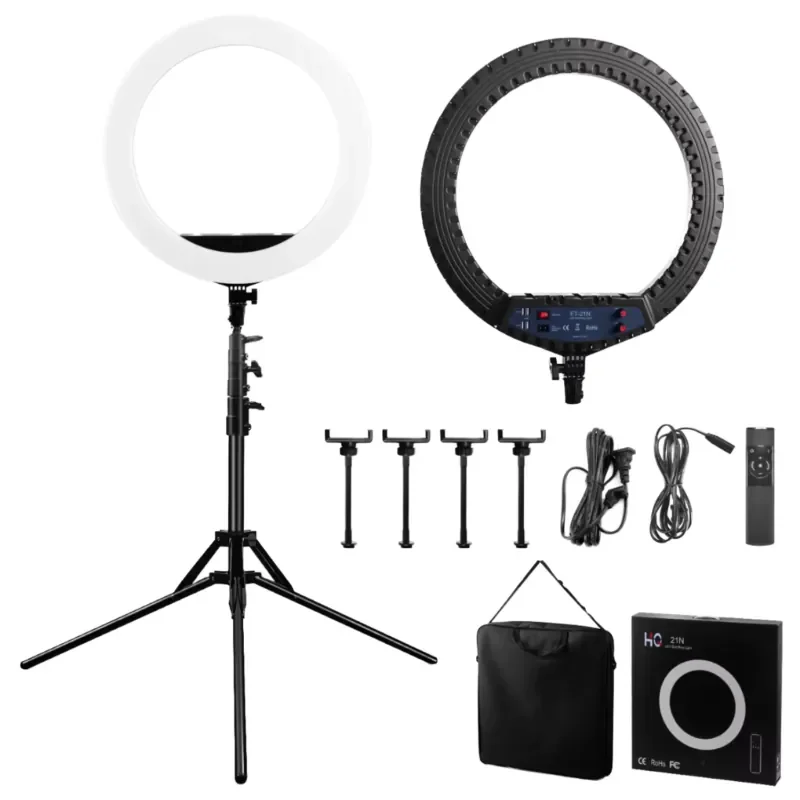 Aro de luz LED profesional portátil de 21 pulgadas para selfies, luz de relleno para teléfono móvil, luz de fotografía con trípode, 100-240VAC 72W