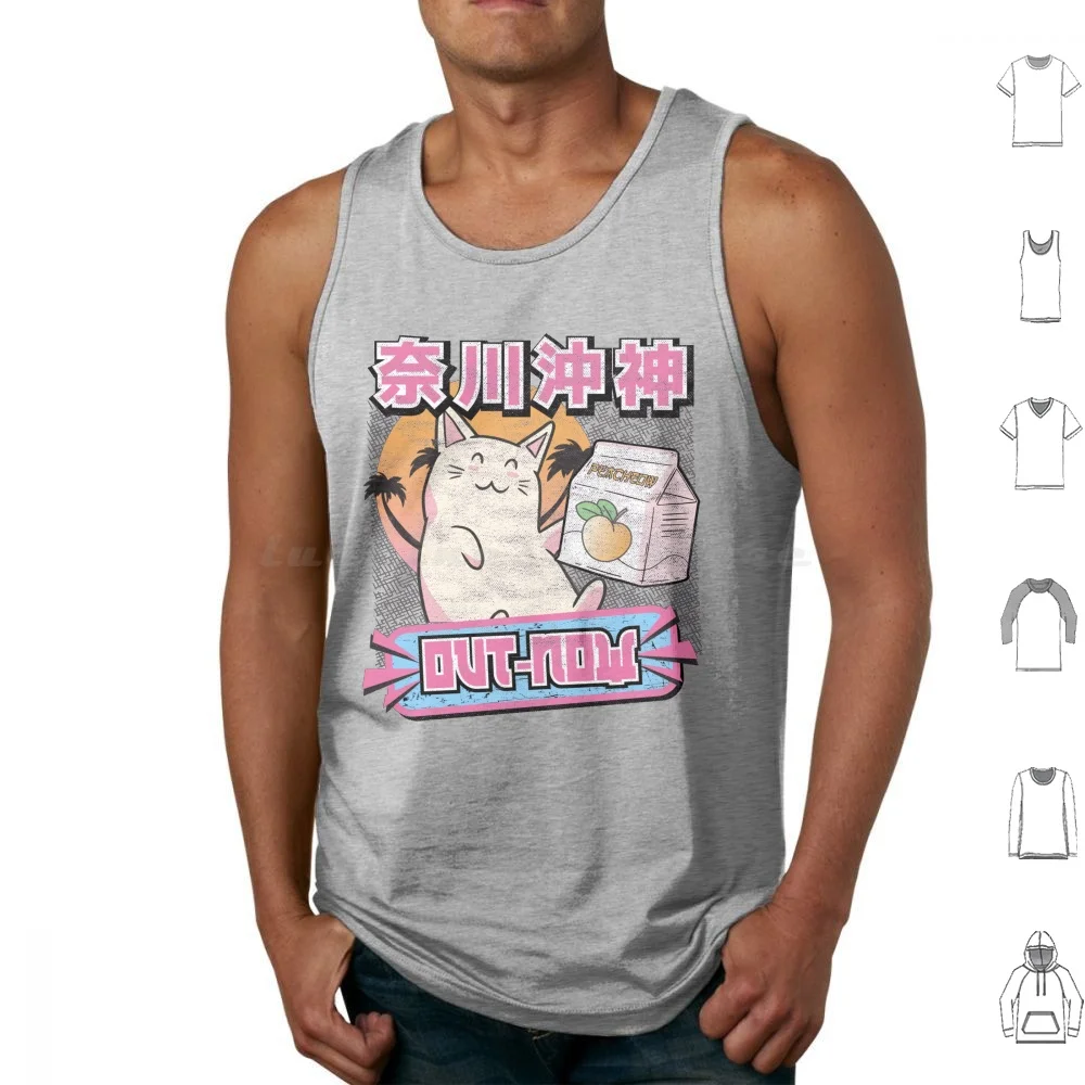 Vaporwave Katze Manga Japan Cat Retrowave Tank Tops Print Cotton Aesthetic Synthesizer Japan Wave Neon Retro Retrowave