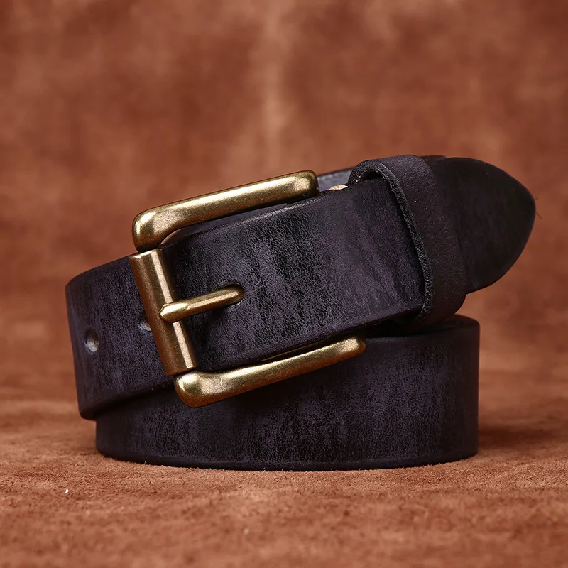 3.3CM Pure Cowhide High Quality Genuine Leather Belts for Men Women Brand Strap Male Brass Buckle Jeans Cowboy Luxury Designer