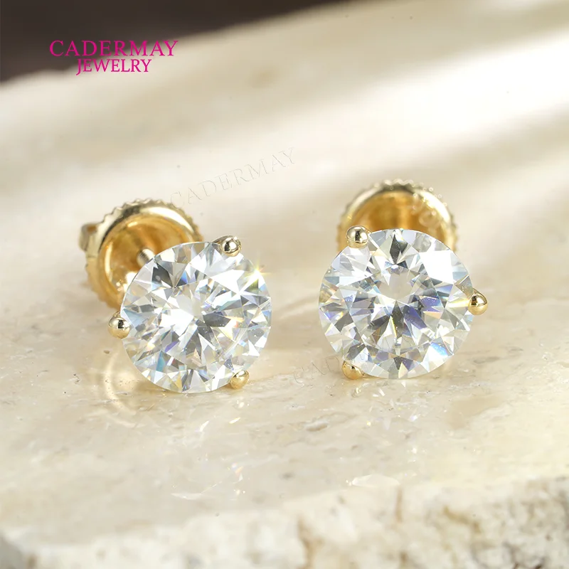 Cadermay Martini 3 Prongs 7.5mm VVS Moissanite Diamond Earrings Stud Screw Back 10K Solid Gold Moissanite Earrings For Women Men