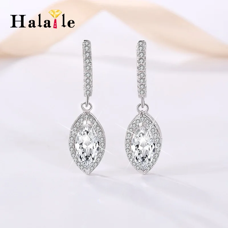 Halaile D Color Marquise Cut Moissanite S925 Sterling Silver Drop Earrings with GRA Fine Jewelry Bridal Elegant Gift for Women