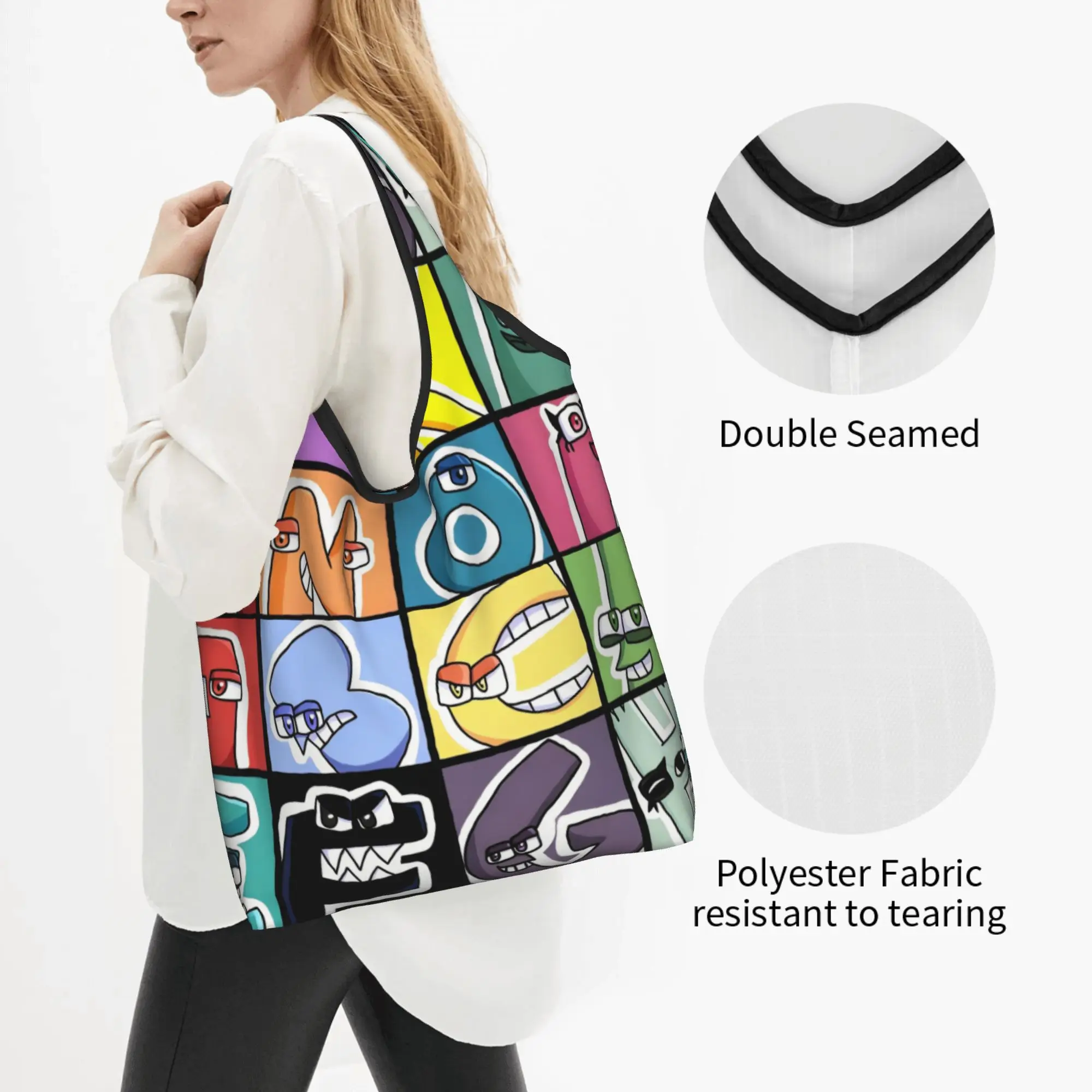 Recycling A-Alphabetes Hot Cartoon Shopping Bag Women Tote Bag Portable Cartoon Manga Groceries Shopper Bags