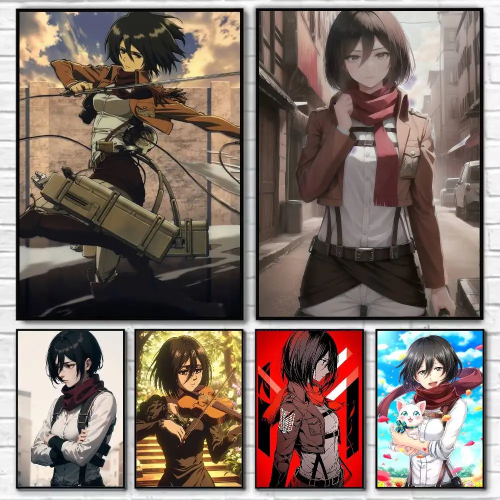 Anime Mikasa Ackerman Waterproof Self-Adhesive Wall Poster for Bedroom Living Room Home Decor