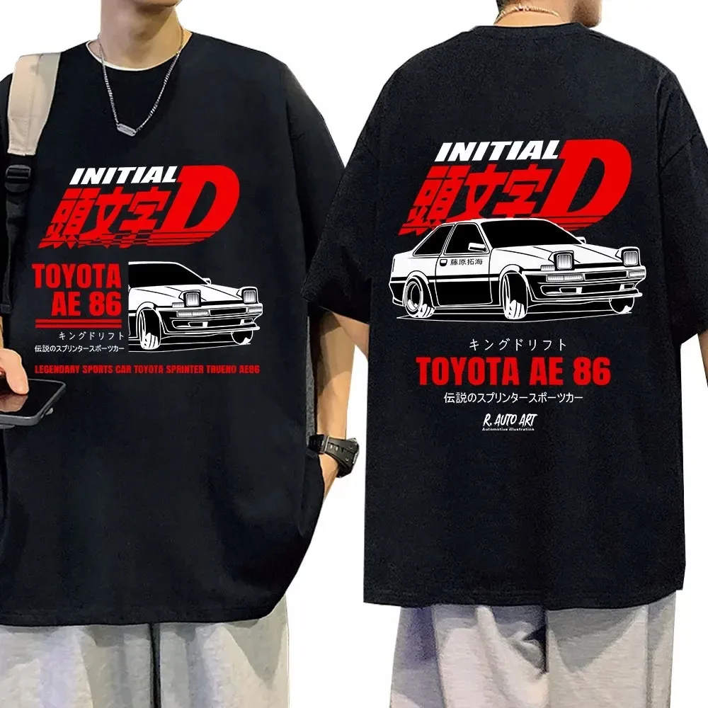 Summer Takumi Fujiwara R34 Skyline GTR JDM Oversized Cotton Short Sleeve T Shirt Mens T-shirt Anime Initial D Drift AE86 T-shirt