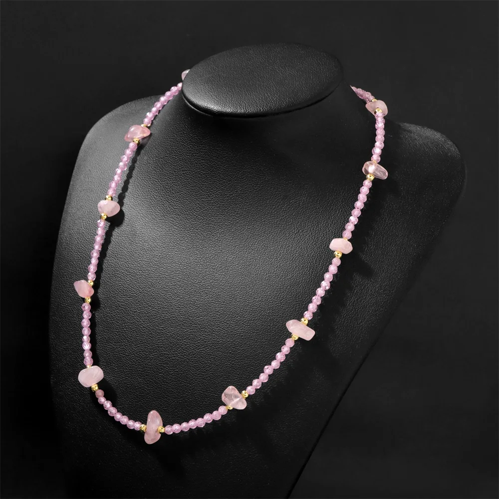 2026 New Irregular Chip Stone Necklace Natural Pink Zirzon Aquamarine Amethysts Lapis Lazuli Gravel Stone Bead Choker Jewelry