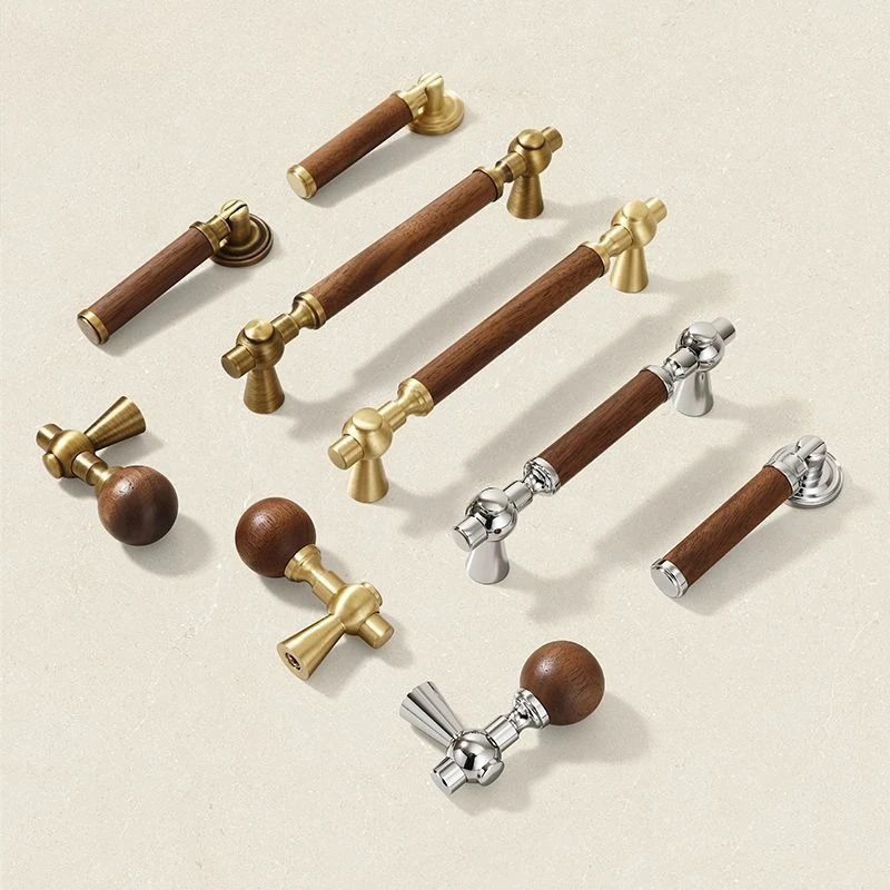 Black walnut solid wood American cabinet door brass handle Nordic style new Chinese wine cabinet handle hardware accessories
