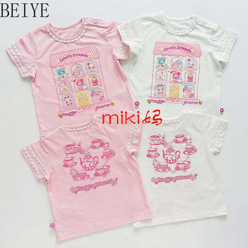 Children's Cotton Short-sleeve T-shirts Summer Girl's Tee Princess White T-shirt Sweet Crew Neck Kids Tops Japanese Style