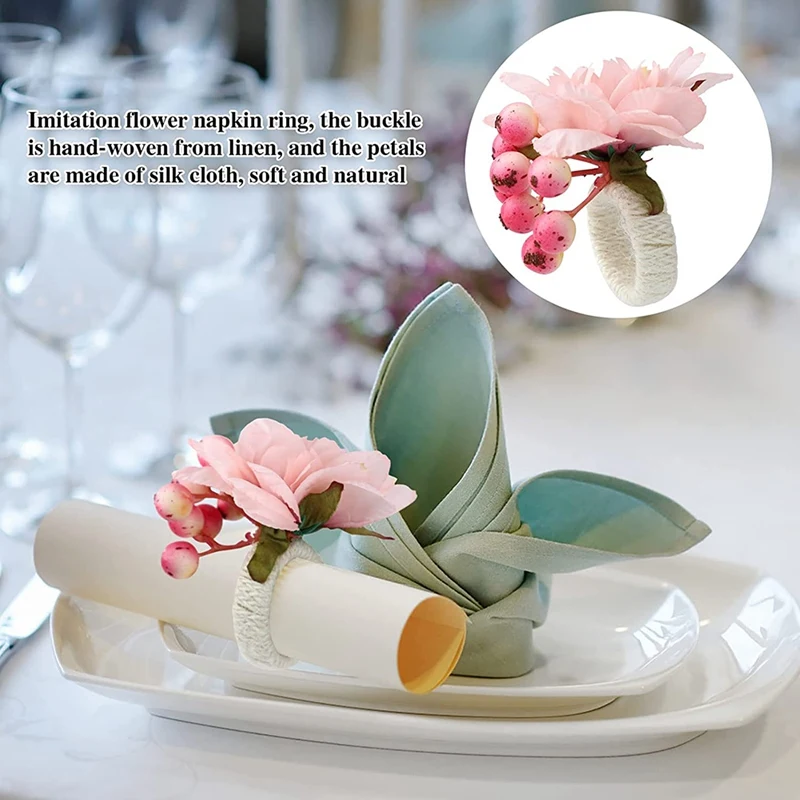 6Pcs/Lot Flower Napkin Rings Wedding Napkin Rings Holder Spring Floral Serviette Buckles Holder Festival Party Table Decoration