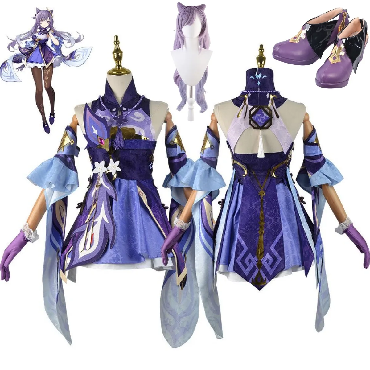 Косплей-костюм Keqing, парик, Аниме игра Genshin Impact Liyue Qixing, Аксессуары для платья, женский сексуальный костюм для карнавала, маскарада, бала