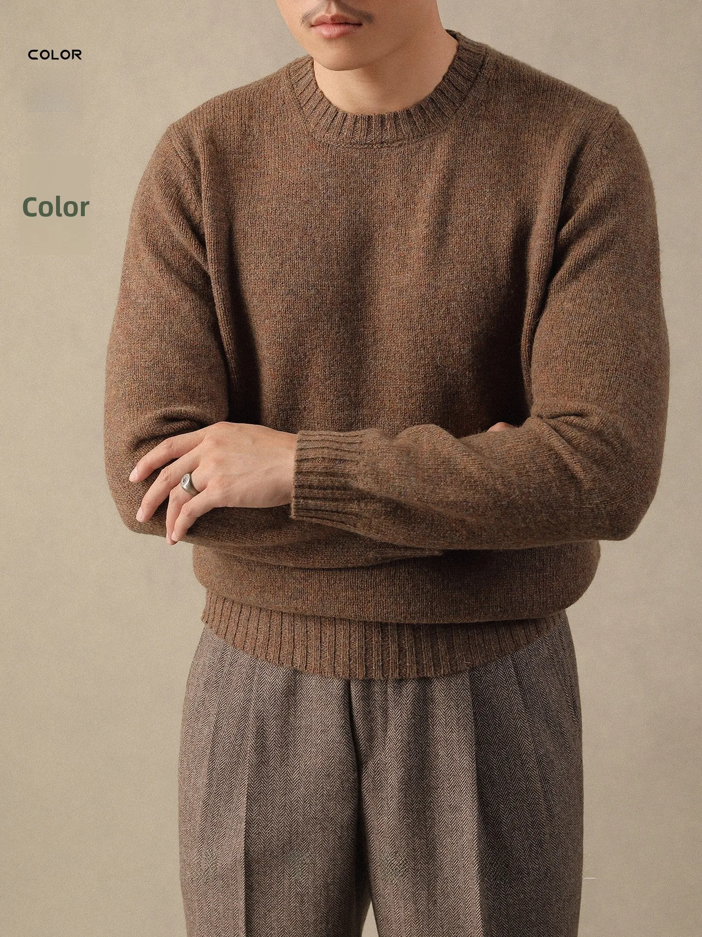 

Теплый шерстяной вязаный свитер мужской, повседневный, с круглым вырезом, свободного кроя, для делового стиля, осенне-зимний, модный