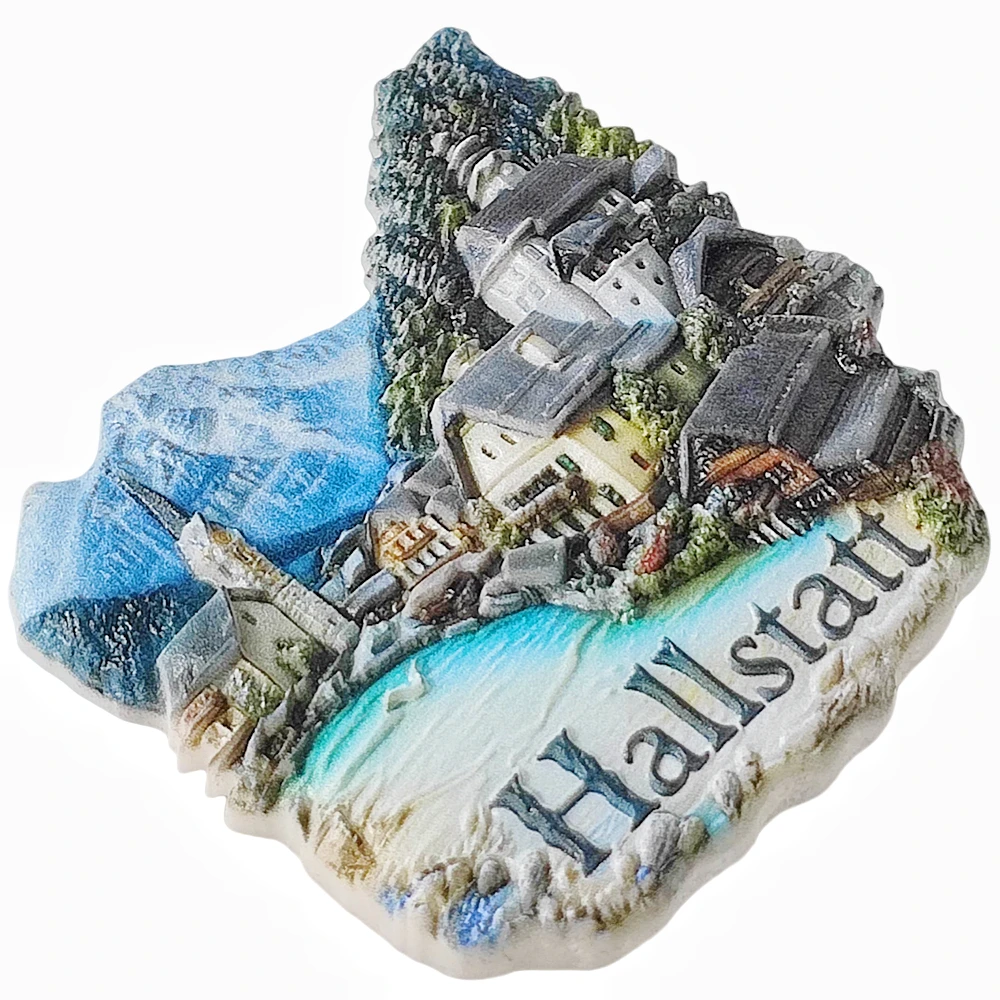 Hallstatt Austria Fridge Magnet Souvenir Gift,Resin Handmade Hallstatt Refrigerator Magnet Home Decoration Collection