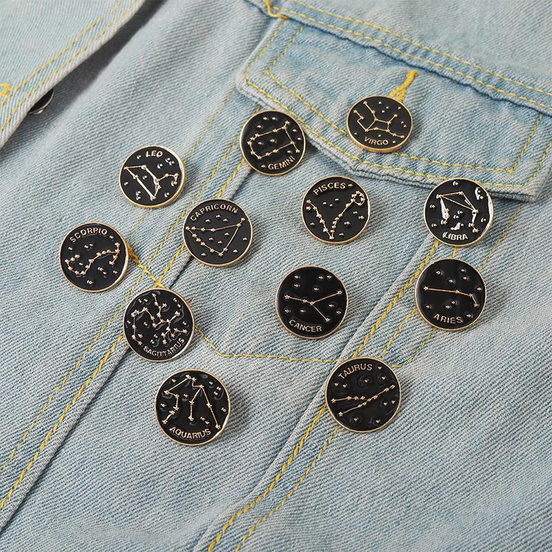 Libra Pisces Leo Taurus Cancer Pin Lapel Badge Jewelry Gift Friends 12 Constellations Enamel  Brooch Custom Aries Scorpio Gemini