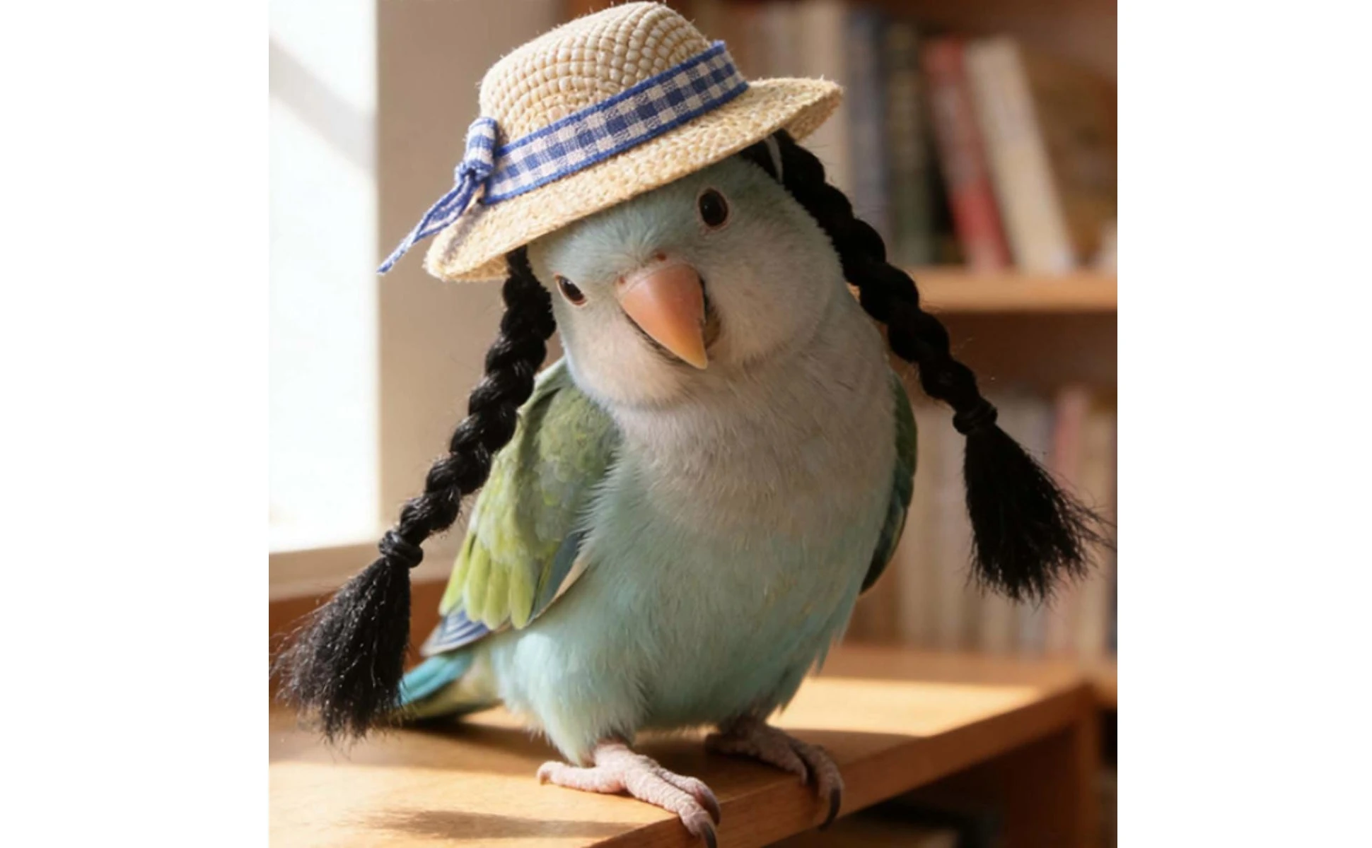Small Pet Hat Lightweight Plaid Ribbon Straw Hat Pet Costume Breathable Handmade-Inspired for Birds