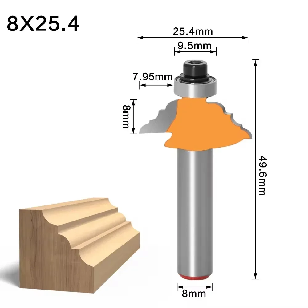 1PC 8MM Shank Milling Cutter Wood Carving Table Edge Router Bit French Baroque Line Knife Woodworking Cutter Tenon Cutter Wood