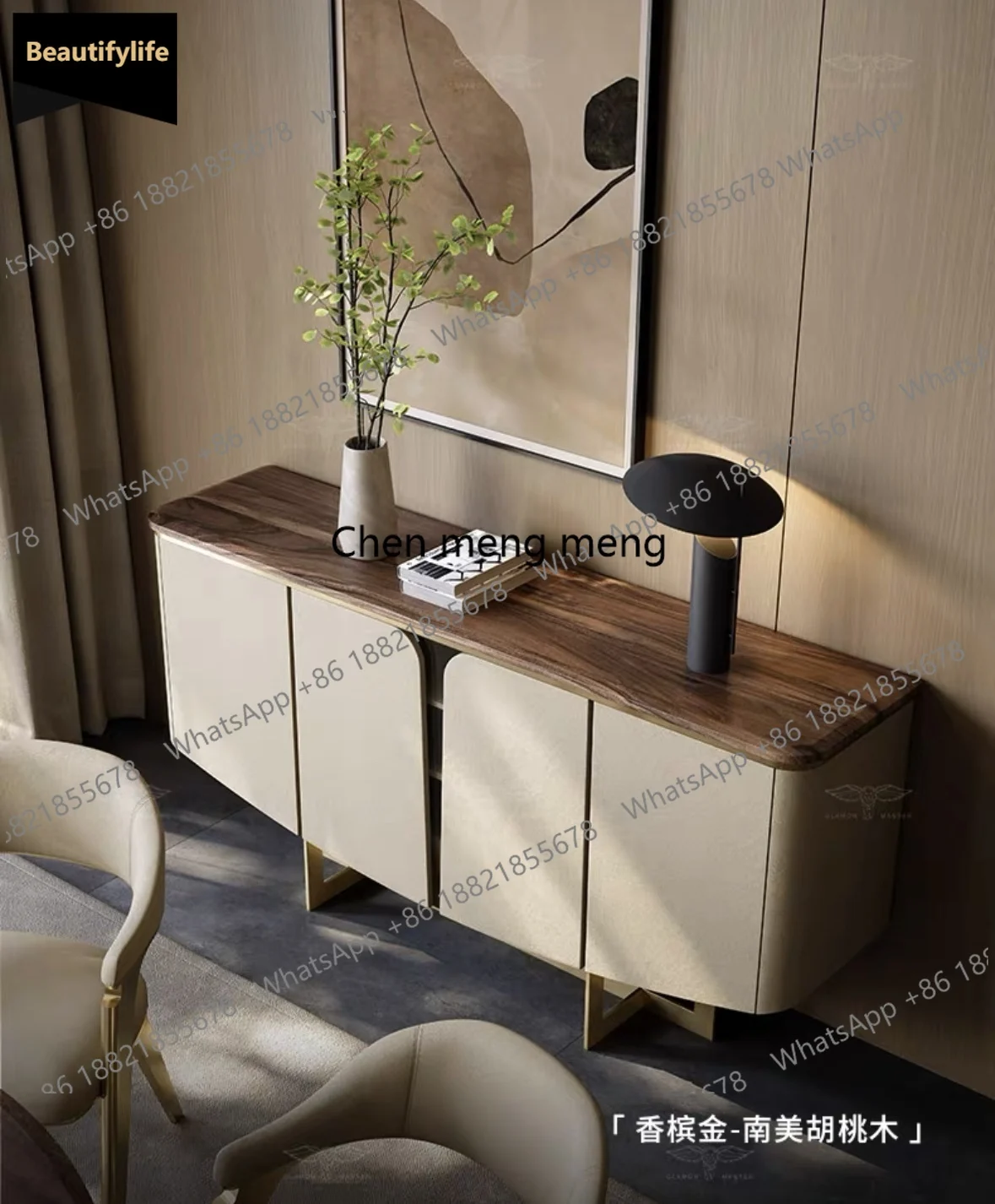 

B567 Легкая роскошная гостиная у стены. Светлый роскошный элитный винный шкаф. Бытовой обеденный боковой шкаф из натурального мрамора.