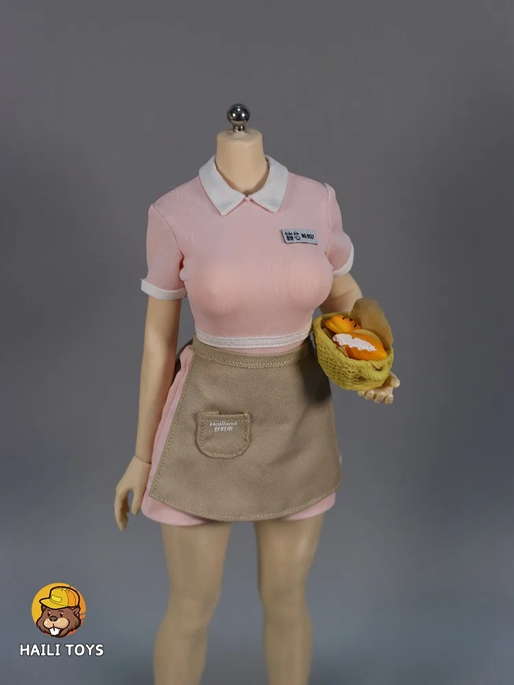 In Stock HAILI TOYS 1/6 Female Waiter Work Uniform Two Tone Dress Silk Stockings Leather Shoes For 12in Action Figures Model