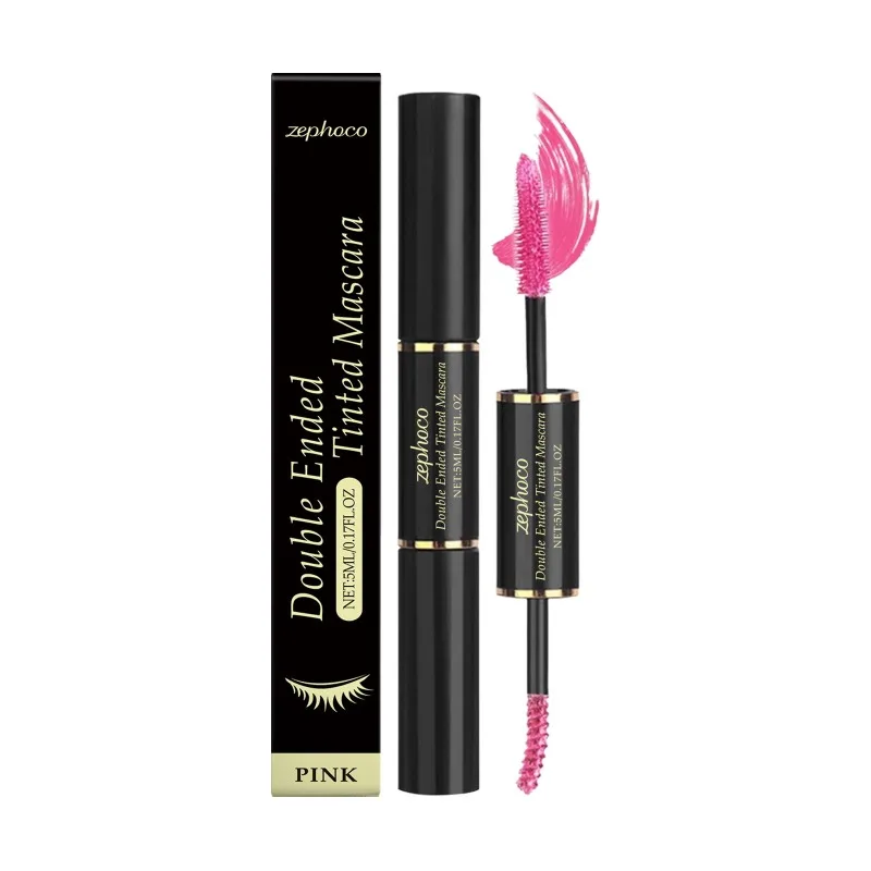 ماسكارا وردية ذات فرشاة مزدوجة 2 في 1 مكثفة للرفع والتجفيف السريع مناسبة لجميع المناسبات