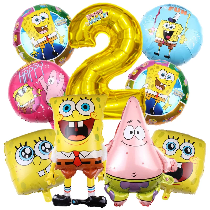 9pcs Cartoon SpongeBob & Patrick Star Krabs Boy Girl Anime Party Foil Balloon Birthday Gifts Party Decoration Supplies view 3