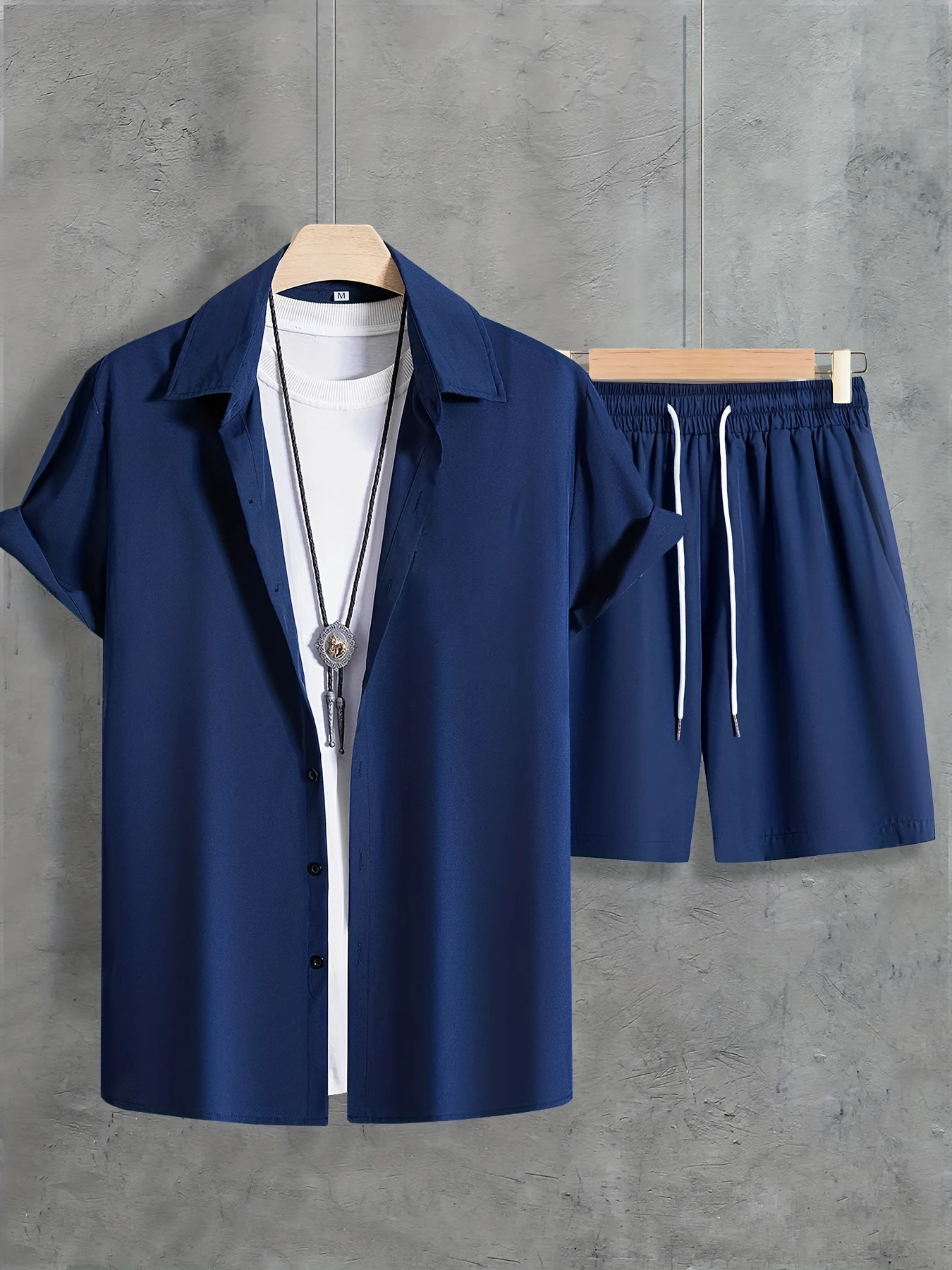 Stylish Summer Men's Short-Sleeve Shirt and Shorts Set Solid-Color Button-Down Shirt for Men Two-Piece Vacation Shorts Set